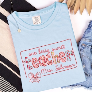 Berry Sweet Teacher Coquette Strawberry Comfort Colors Shirt, Teacher Appreciation Strawberry T-shirt, Back to School Gift For New Teacher