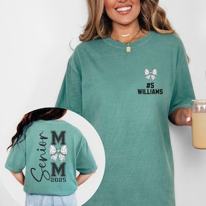 Custom Senior 2025 Volleyball Coquette Comfort Colors Shirt, Personalized Name and Number, Class of 2025 Proud Senior Mom Game Day Gift