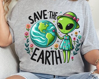 Earth Day Alien Shirt, UFO Alien Lover Tee, Funny Cute Alien Shirt, Unisex Alien T-shirt, Mother Nature Shirt, Environmental Shirt