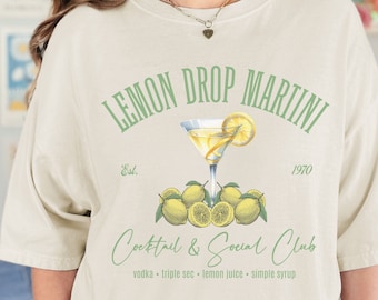 Lemon Drop Martini Cocktail & Social Club Comfort Colors Shirt, Martini Cocktail Club T-shirt, Classy Lemon Drop Cocktail Shirt