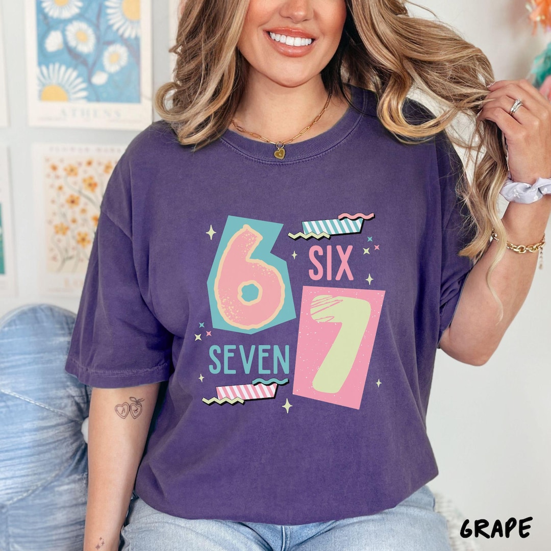 Six Seven Numbers Graphic Comfort Colors T-shirt, Retro 90’s Pastel 6 7 ...