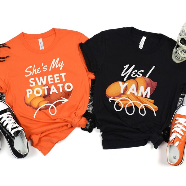 "She's My Sweet Potato I Yam" Couples Thanksgiving T-Shirts - Matching Husband & Wife Shirts