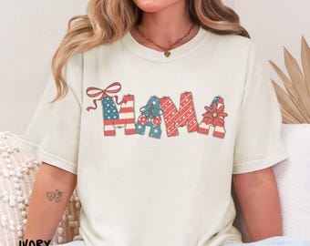 American Mama Comfort Colors USA Shirt, Mama 4th of July Shirt, Fourth of July Shirt, Patriotic Shirt, Cute Bow Shirt, Red White and Blue