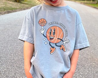 Youth Dribble Shoot Score Basketball Comfort Colors Shirt, Basketball Shirt, Unisex Basketball Comfort Colors Shirt, Game Day Basketball Tee