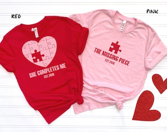 Couple Valentine Shirt, Matching Puzzle Heart Tshirt, Valentines Couples Gift, Funny Valentine Tees