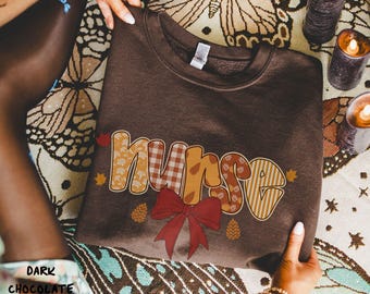 Cute Fall Nurse Sweatshirt, Autumn Fall Vibes Nurse Gift, Pumpkin Sweater, Fall Coquette Crewneck for Nurses