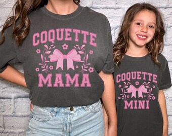 Matching Coquette Mama and Mini Youth Comfort Colors Shirts, Pink Bow Mother's Day Matching Mama and Mini Shirts, Gift for Coquette Mom