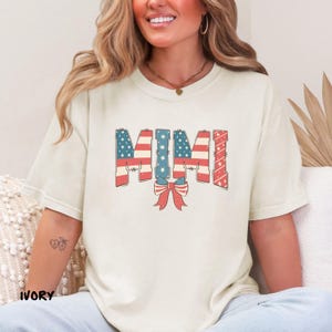 Mimi 4th of July Comfort Colors Independence Day Shirt, Grandma Fourth of July Shirt, Patriotic Shirt, Cute Bow Shirt, Red White and Blue