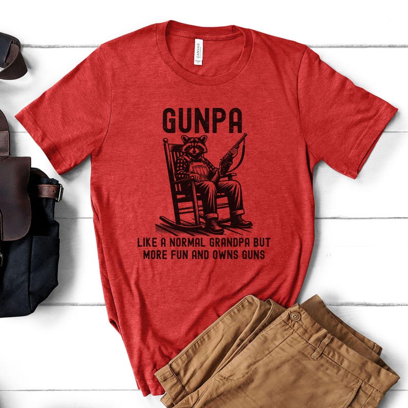 Funny Grandpa Shirt, Gunpa Definition T-shirt, Like A Normal Grandpa But More Fun And Owns Guns Tee, Gun Lover Gift, Gun Enthusiast Old Man Heather Red