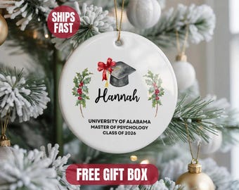Custom College High School Porcelain Ornament, Personalized Graduation Gift, Grad Christmas Keepsake, Class of Senior Ornament
