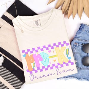 Pre-K Back to School Dream Team Comfort Colors Shirt, First Day of Preschool Tee, Checkered Pre-K Teacher T-shirt, Teacher Appreciation Gift