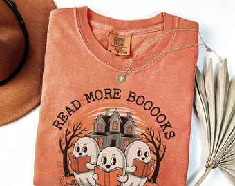 Read More Books Halloween Comfort Colors Shirt, Cute Ghost Tee, Book Lover Gift, Retro Fall Spooky Season T-Shirt, Bookworm Apparel