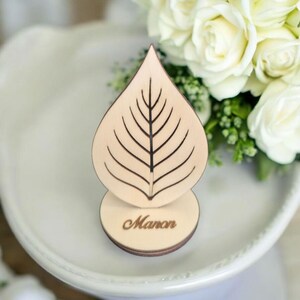 marque place motif feuille , champêtre,  pour mariage,  baptême,  anniversaire