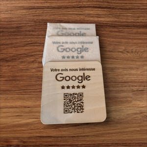 Plaque d’Avis GOOGLE / FACEBOOK en Bois - Plaque Naturelle et Personnalisable - Plaque d’avis personnalisée - Signalétique en bois