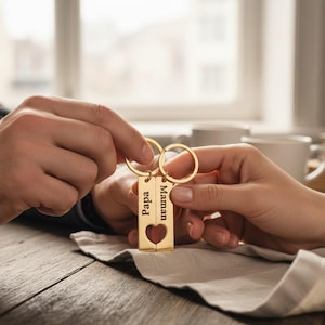 Porte-clés Personnalisé Papa Maman , Duo Porte-clés Cœur Séparable en acier inoxydable , Porte-clés Coeur , Pour amoureux , pour amitiés  .