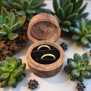 Boîte à bijoux en bois pour alliance, ronde, pour mariage, cadeau de Saint Valentin , fiançailles .