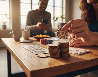 Jetons de Poker en Bois Gravé au Laser , Cadeau Personnalisé pour Amateurs de Jeu , Accessoire de Jeu de Société ou Poker , idée cadeau .