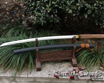 Real Katana Sword with Hardwood Saya, Full Tang Custom Katana Sword, Iato Katana Sword for Sale, Carbon Steel 1060 Katana Blade with Bohi