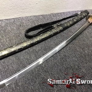 Custom Katana Sword for Sale, Full Tang Katana Samurai Sword, Real Katana Blade, Carbon Steel 1060 Katana with Sythentic Leather Saya