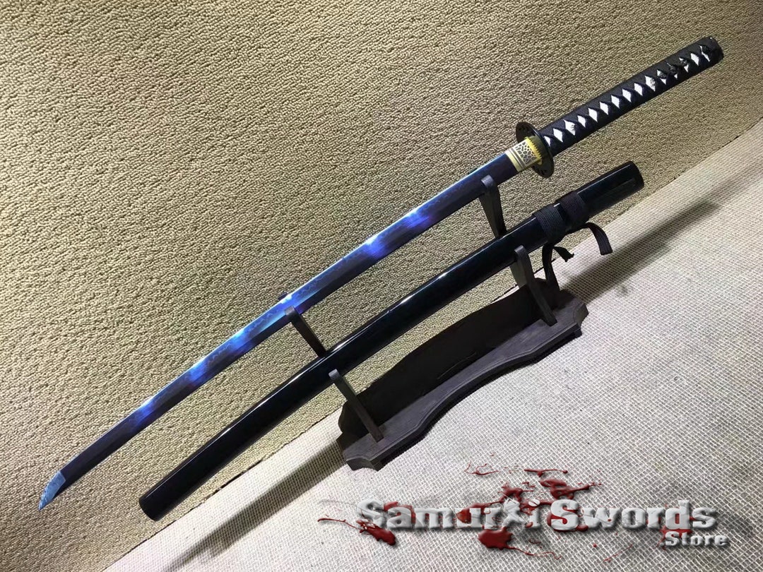 Samurai Katana Sword, Custom Katana Blade With Blue Acid Dye, Real