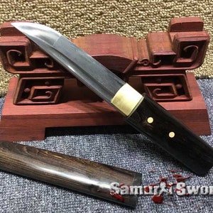 Shirasaya Tanto for Sale w/ Ebony Wood Saya, Japanese Shirasaya Tanto Sword, Handmade Shirasaya Tanto Knife, Folded Steel 1095 Tanto Blade