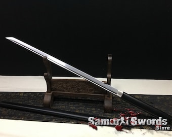Hand Made Shirasaya Ninjato for Sale, Full Tang Ninja Sword with Hardwood Saya, 1095 Folded Steel Custom Ninjato Blade with Bohi