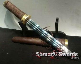 Hand Made Tanto Knife for Sale, Custom Tanto for Sale with Rosewood Buffalo Horn Saya, Full Tang Real Tanto Sword with Brass Fittings