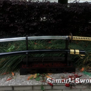 T10 Clay Tempered Steel Custom Katana, Hand forged Full Tang Katana Blade, Black Saya Samurai Katana with Engraved Dragon