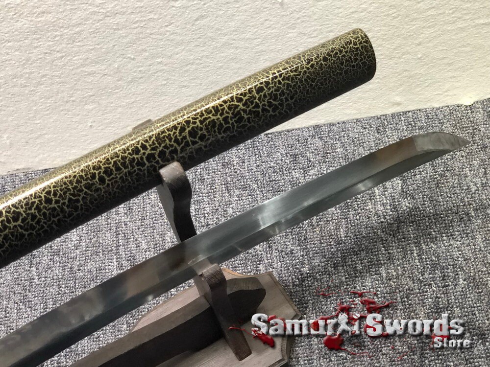 Real Wakizashi for Sale With Leather Wood Saya, Full Tang
