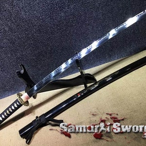 Kaufen Sie Katana mit Messingbeschlägen, Full Tang Samurai Katana mit Black Dragon Saya, handgeschmiedetes Katana Schwert, gehärtete T10 Katana Klinge