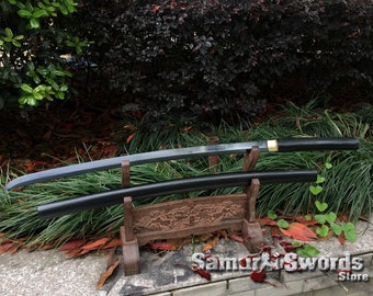 Japanese Shirasaya Katana Blade with Black Acid Dye, Handforged Shirasaya Katana with Matt Black Hardwood Saya, 1060 Shirasaya Katana Sword