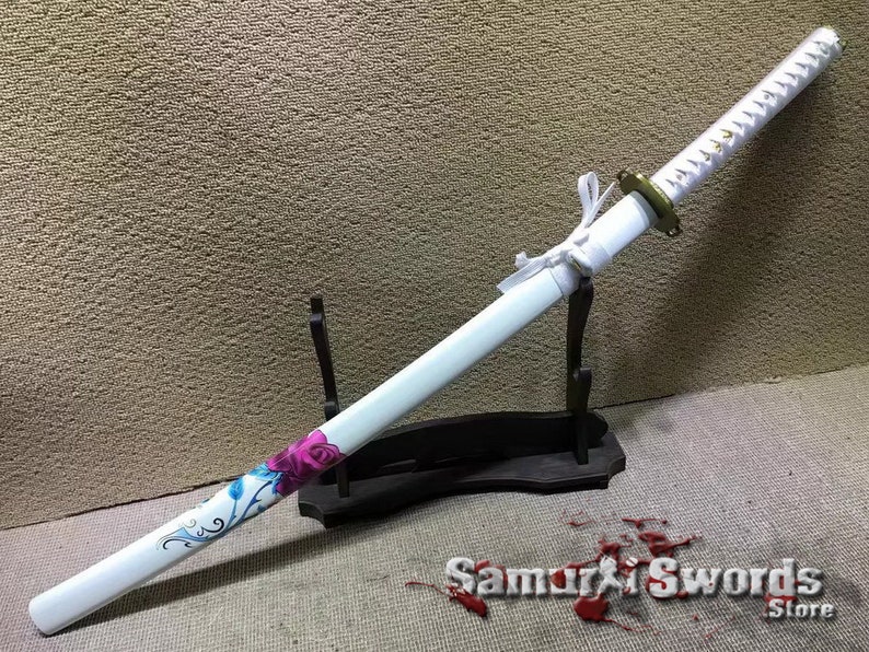 Samurai Katana Sword With Rose Inscription Saya Hand Forged - Etsy