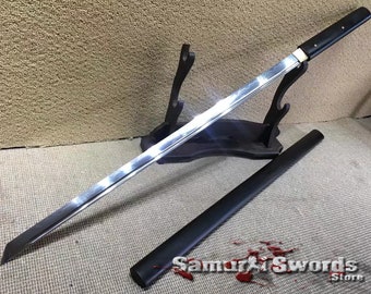 Full Tang Samurai Shirasaya with Ebony Wood Saya, Custom Shirasaya Blade, Real Shirasaya Sword for Sale, Clay Tempered Steel T10 Shirasaya