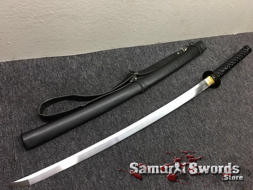 【R&B】Katana ACTASITEMS FullTang Balck Katana 3pc Set Samurai Sword, 1045