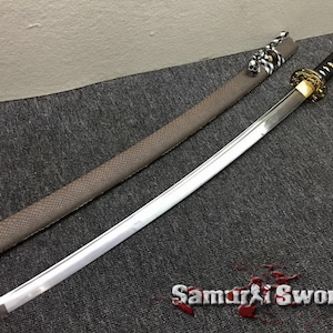 Full Tang Katana Sword for Sale, Katana Samurai Sword with Crocodile Skin Saya, Real Katana Sword, Carbon Steel 1060 Katana Blade with Bohi