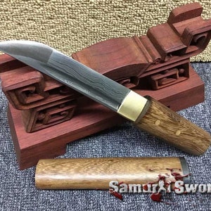 Real Tanto Knife for Sale with Rosewood Saya, Full Tang Japanese Tanto Blade with Bohi, Handmade Tanto Sword, Folded Steel 1095 Tanto Knife
