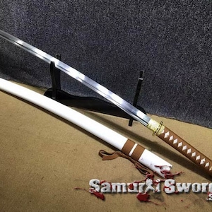 Iato Katana, 1060 Katana Sword for Sale, Japanese Samurai Katana with White Saya and Brown Ito Wrap
