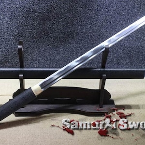 Handmade Shirasaya Sword for Sale, Japanese Samurai Shirasaya with Matt Black Hardwood Saya, 1060 Carbon Steel Shirasaya Blade