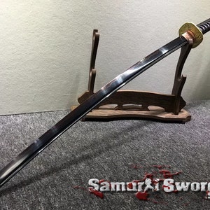 T10 Clay Tempered Steel Katana Samurai Sword, Full Tang Real Katana Blade with Red and Black Acid Dye, Buy Katana with Marble Pattern Saya image 1