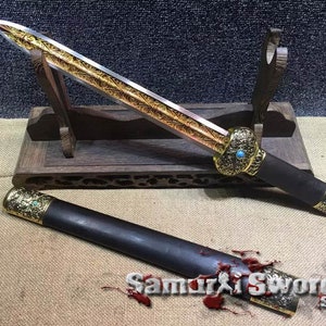 Handmade Chinese Jian Sword with High Quality Copper Fittings, Real Jian Sword for Sale, Custom Chinese Sword with Ebony Wood Scabbard