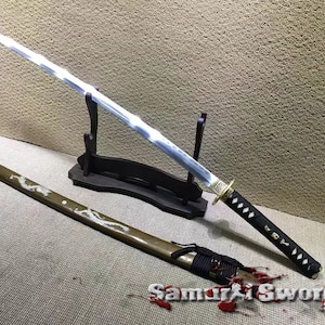 Japanese Samurai Katana with Brass Fittings, Handmade Katana, Folded Clay Tempered Steel T10 Katana, Buy Katana with Buffalo Horn Saya