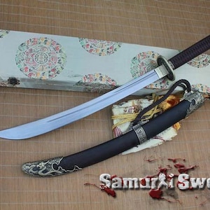 Hand forged Chinese BroadSword with Metal Alloy Fittings, Custom Chinese Sword with Blackwood Scabbard, Real Chinese Broad Sword for Sale