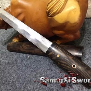 T10 Folded Clay Tempered Steel Tanto Blade, Full Tang T10 Tanto with Rosewood Buffalo Horn Saya, Real Tanto Knife for Sale