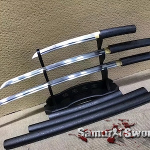 Samurai Swords with Sparkle Black Saya, Carbon Steel 1060 Sword Blades with Bohi, Full Tang Iato Swords, Real Swords for Sale