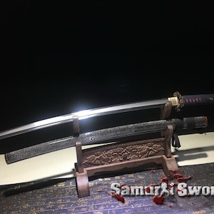 Fully Functional Katana Blade with Hadori Polish, Handmade Katana Sword with HQ Copper Fittings, Iado Katana with Ray Skin Saya