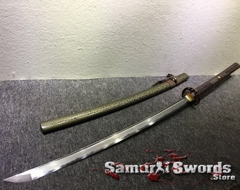 Samurai Nagamaki Sword, Custom Nagamaki Blade with Hadori Polish, Real Nagamaki for Sale with Bohi, Clay Tempered Steel T10 Nagamaki Blade