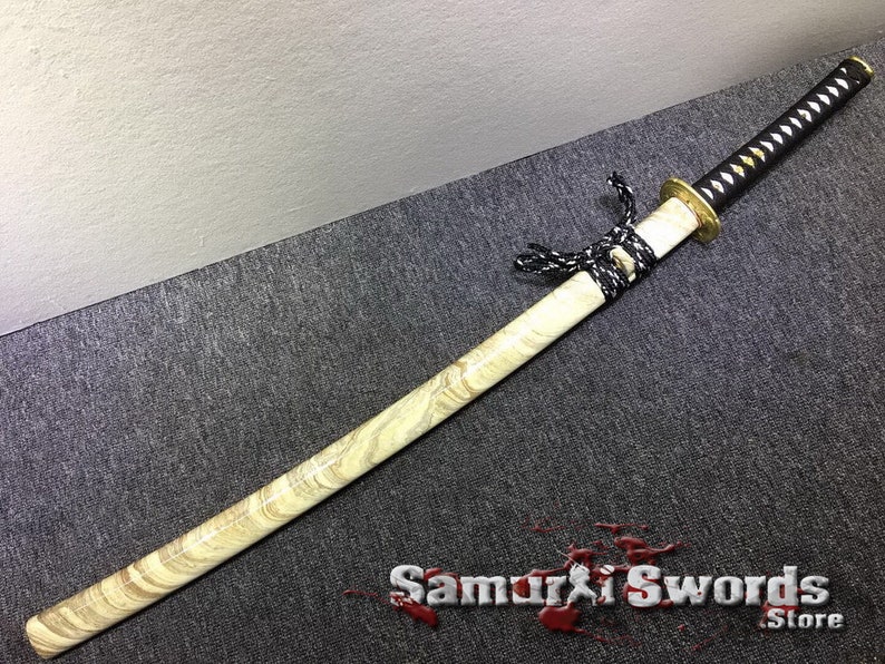 T10 Clay Tempered Steel Katana Samurai Sword, Full Tang Real Katana Blade with Red and Black Acid Dye, Buy Katana with Marble Pattern Saya image 8