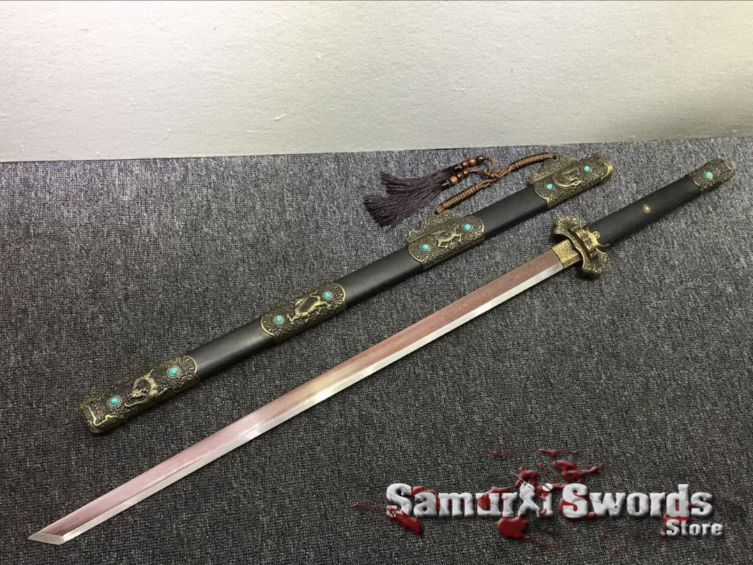 Hand Made Chinese Dao Sword With Metal Fittings, 1095 Folded Steel