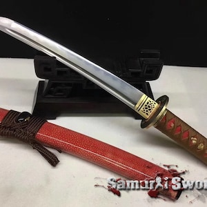 T10 Folded Clay Tempered Tanto with Hadori Polish, Full Tang Tanto for Sale, Full Ray Skin Saya Japanese Tanto with Buffalo Horn Fittings