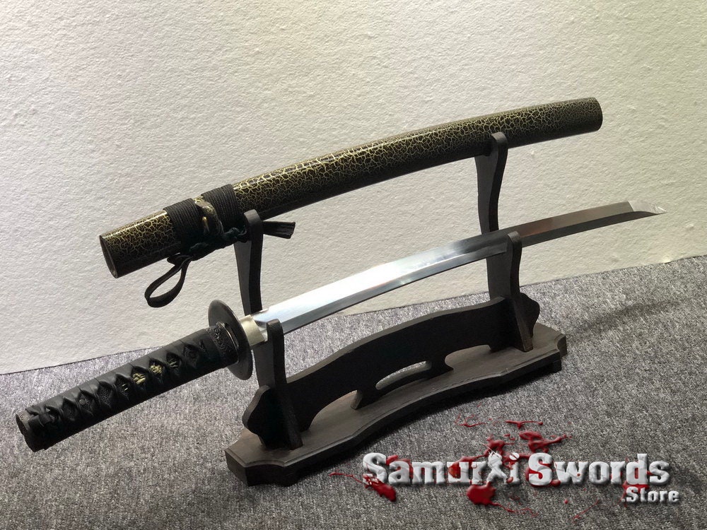 Real Wakizashi for Sale With Leather Wood Saya, Full Tang